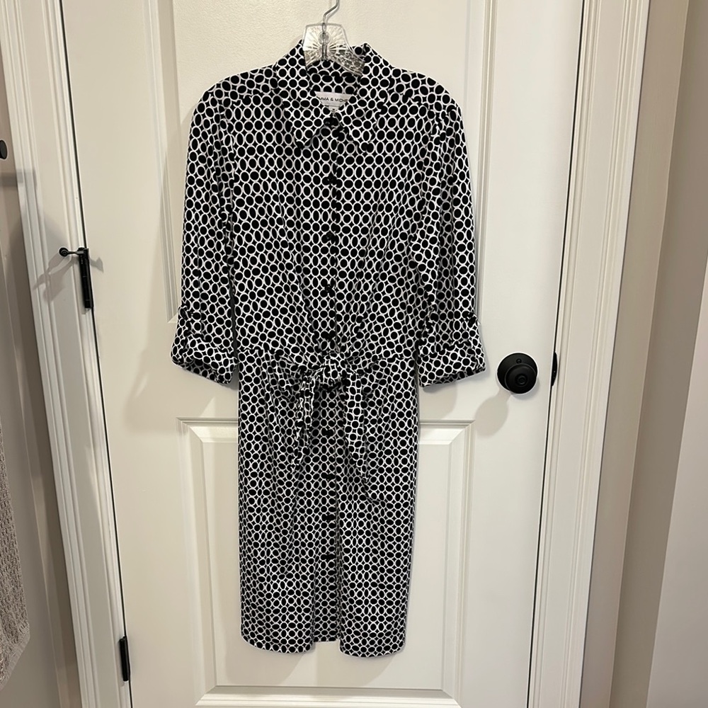 Emma & Michele Black and White Sheath Dress with Notched Collar